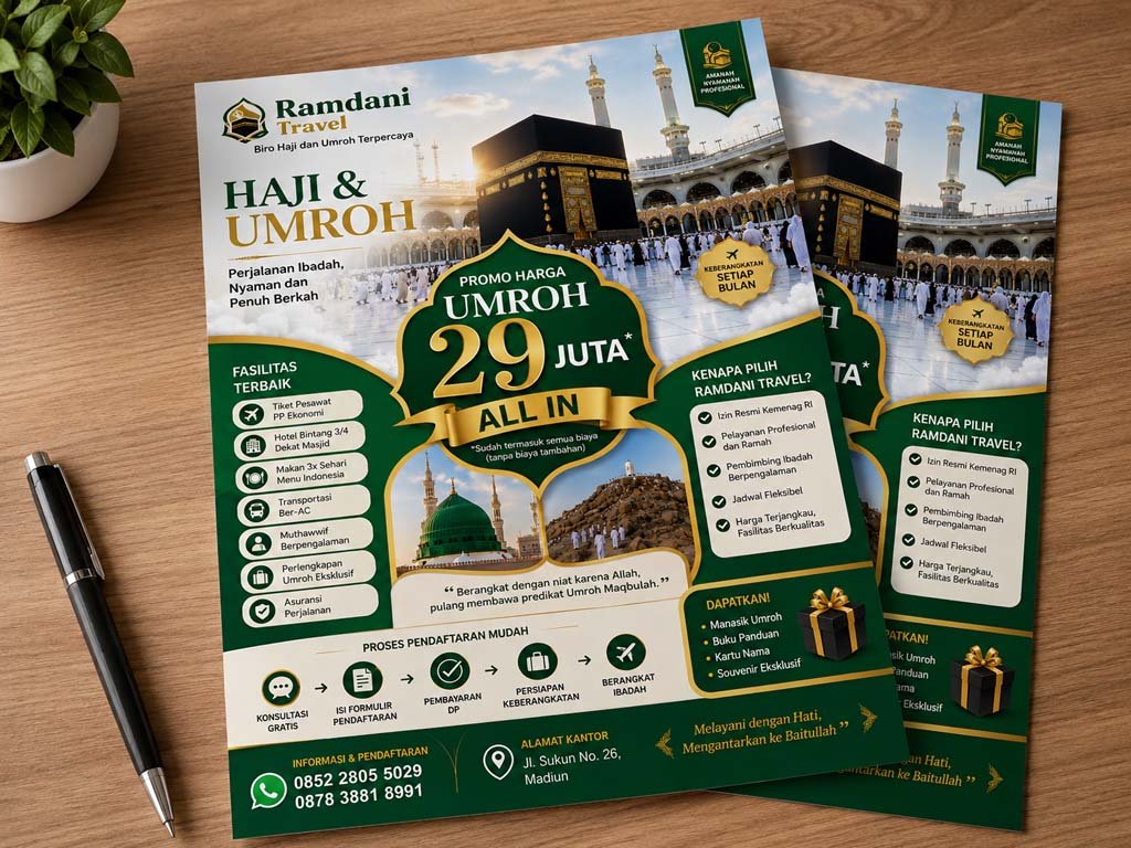 Cetak Brosur Umroh Murah & Profesional | Desain Eksklusif Harga Terjangkau